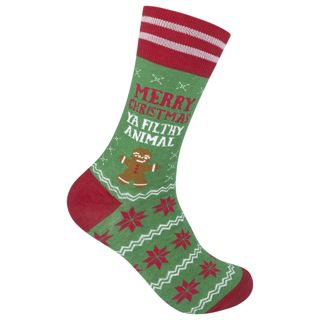 Funatic Socks – Merry Christmas Ya Filthy Animal – Funny Christmas Novelty Crew Socks