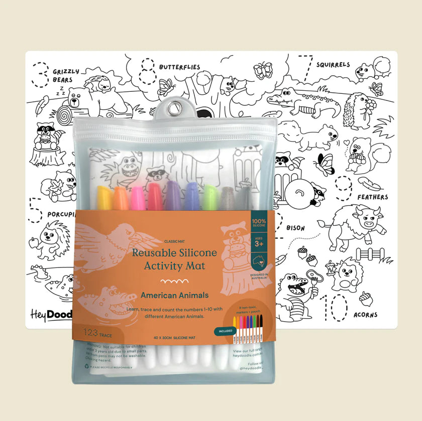 Reusable Silicone Activity Mat - American Animals Classic Coloring & Doodle Mat
