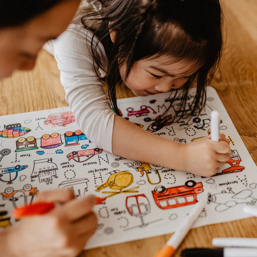 Reusable Silicone Activity Mat - Toot Toot Honk Classic Coloring & Doodle Mat