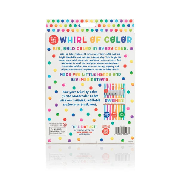 DO•A•DOT ART! Whirl of Color Jumbo Watercolor Cakes Paint Set – 12 Colors