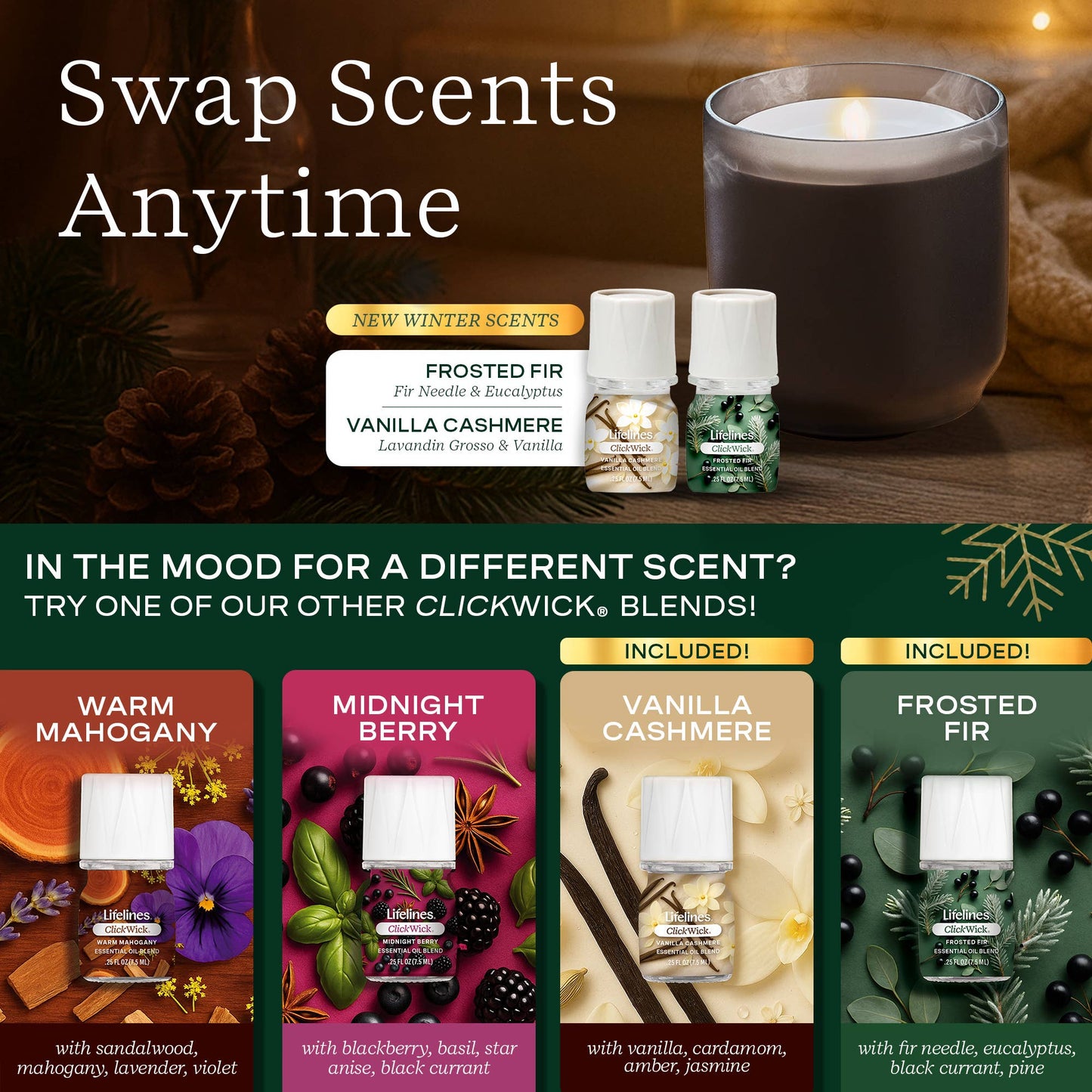 Lifelines® Flameless Candle Diffuser - Winter with 2 ClickWicks