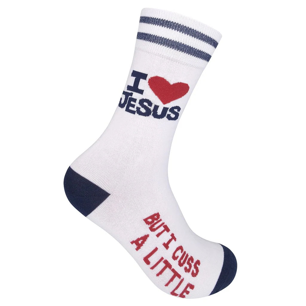 Funatic Socks – I Love Jesus (But I Cuss a Little) – Funny Novelty Crew Socks