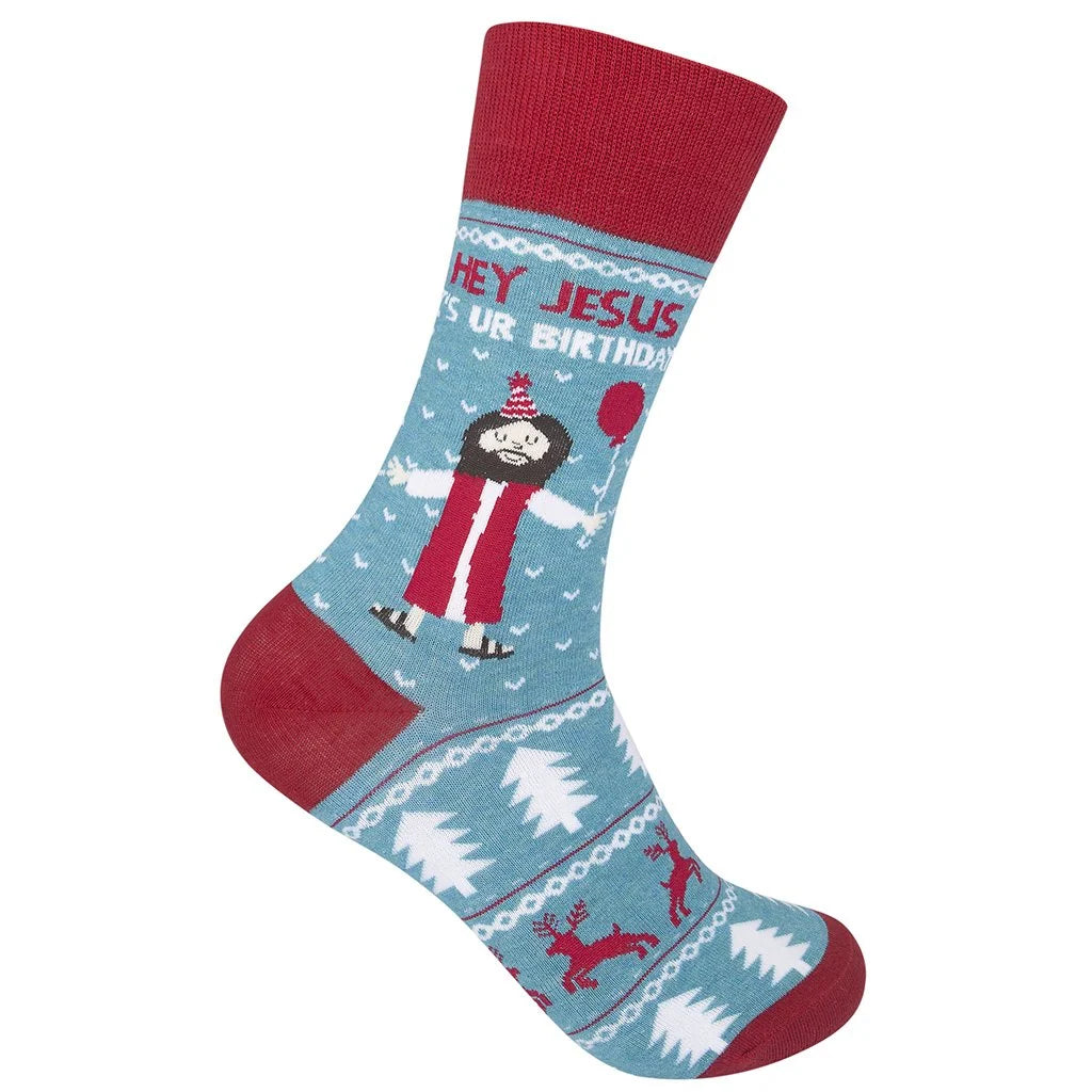 Funatic Socks – Hey Jesus It's Ur Birthday – Funny Christmas Novelty Crew Socks