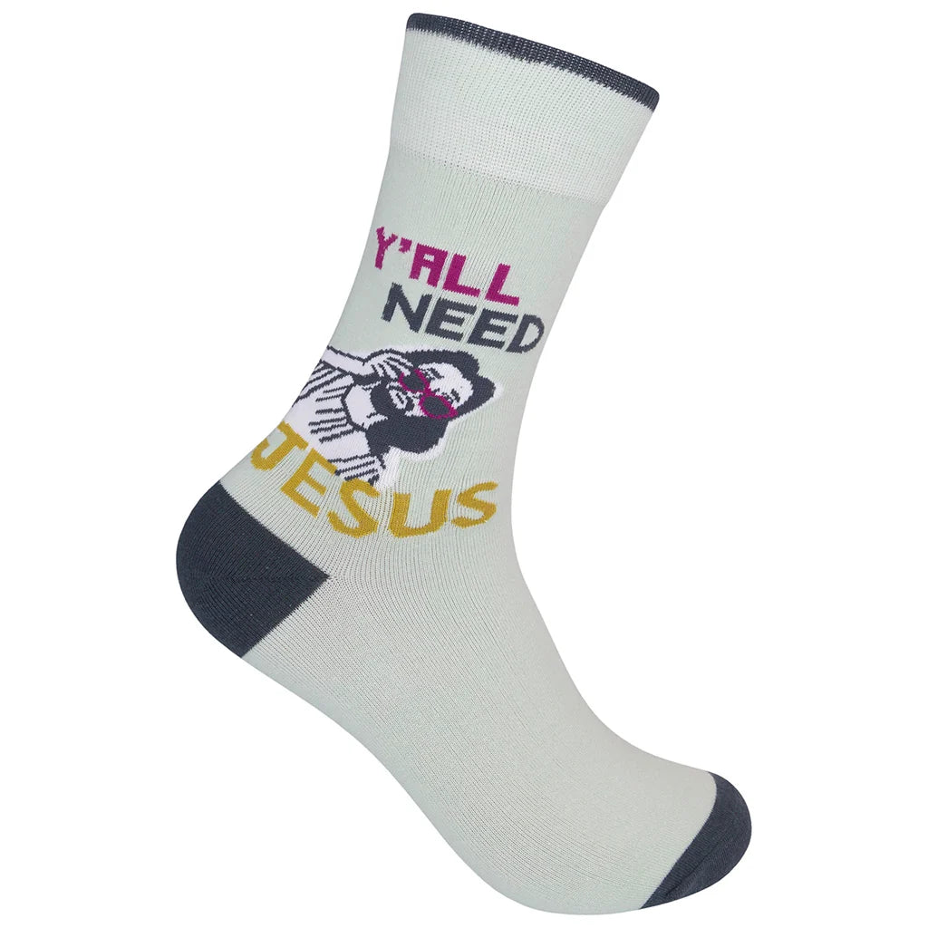 Funatic Socks – Y'all Need Jesus – Funny Novelty Crew Socks