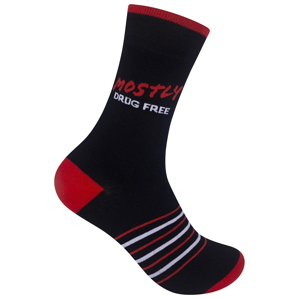 Funatic Socks – Mostly Drug Free – Funny Novelty Crew Socks