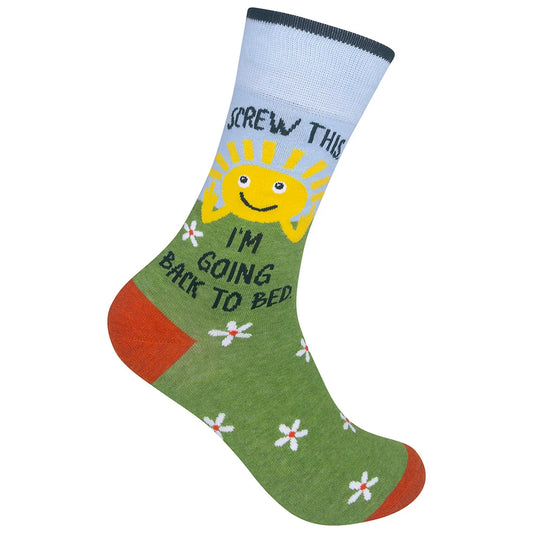 Funatic Socks – Screw This I'm Going Back To Bed – Funny Novelty Crew Socks