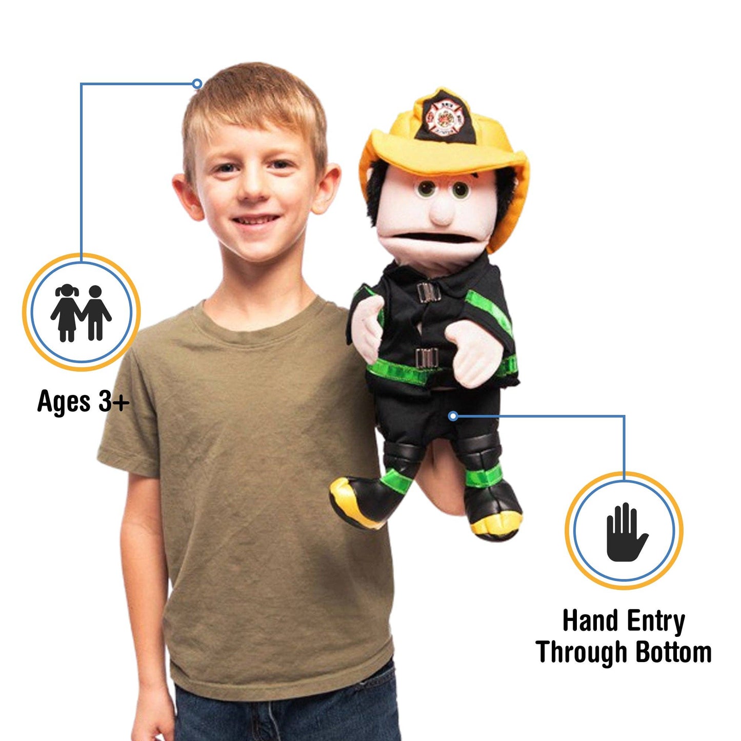 Silly Puppets Fireman, Peach Skin (14")