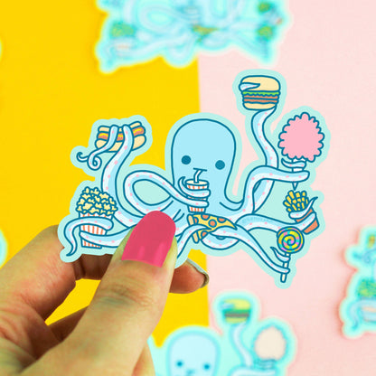 Hungry Octopus Sea Junk Food Funny Animal Vinyl Sticker