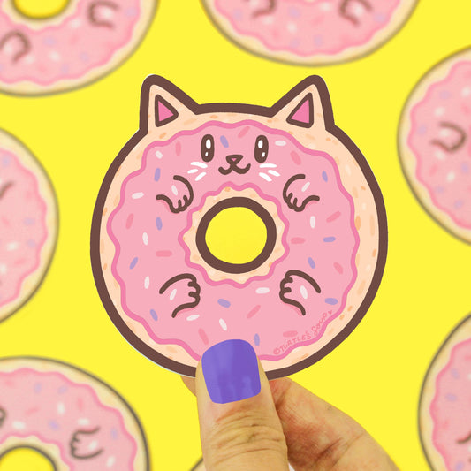 Donut Cat Pink Dessert Sweet Treat Kitty Vinyl Sticker