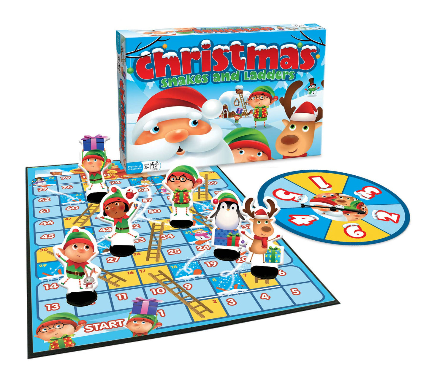 Christmas Snakes and Ladders Board Game for Ages 3+