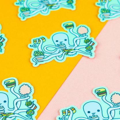 Hungry Octopus Sea Junk Food Funny Animal Vinyl Sticker