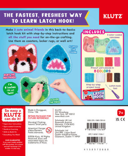 Klutz Latch Hook Animals - Red Panda, Frog, Shark