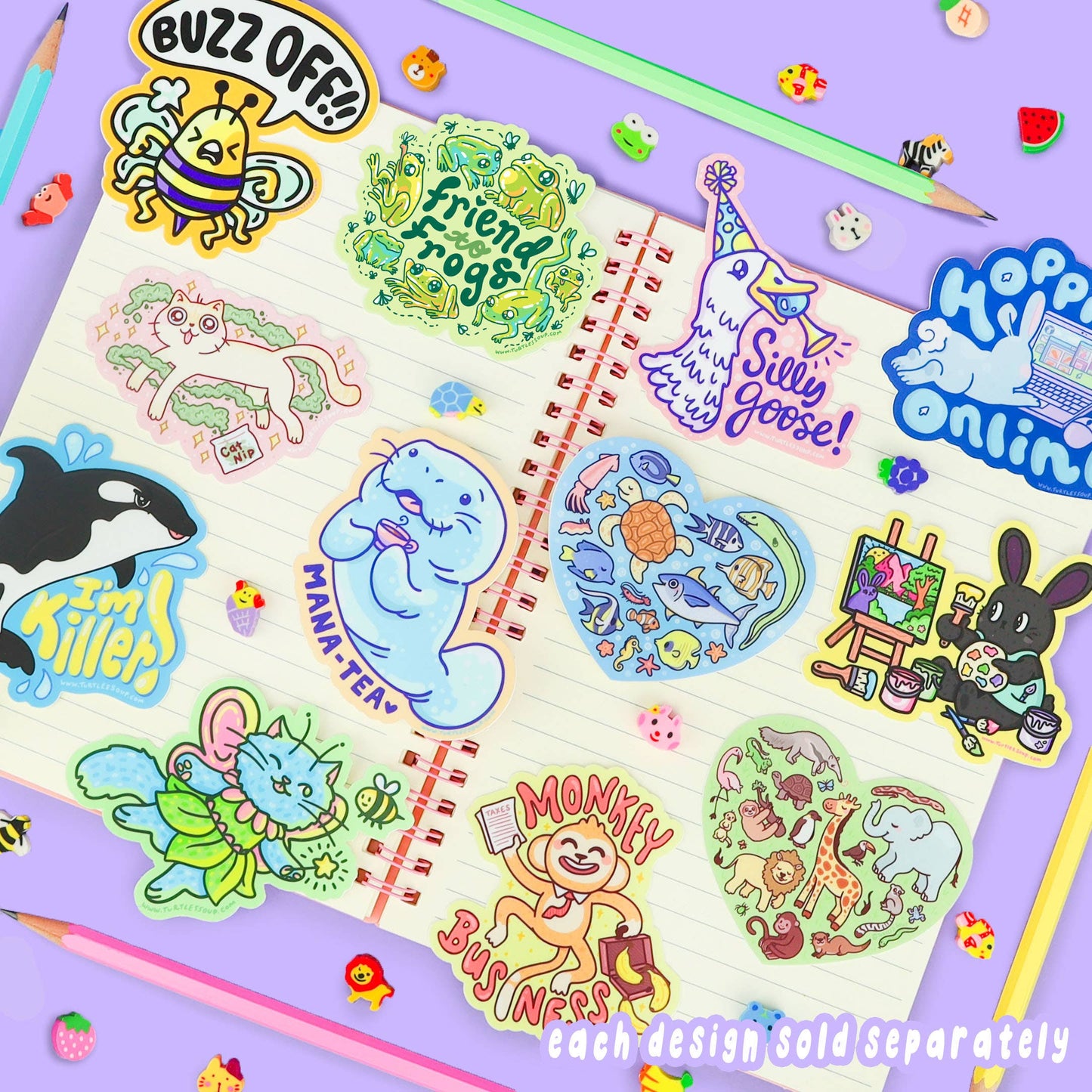 Ocean Animal Heart Turtle Fish Eel Octopus Vinyl Sticker