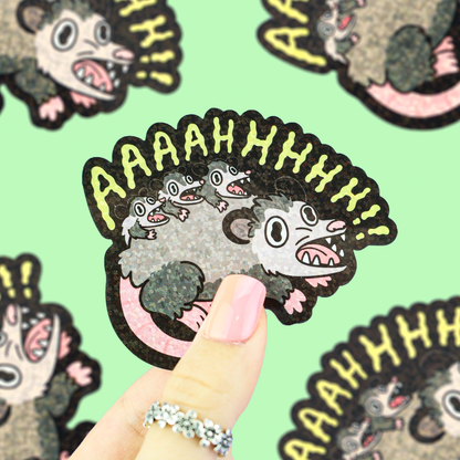 Screaming Opossum | Glitter | Holo | Possum | Vinyl Sticker
