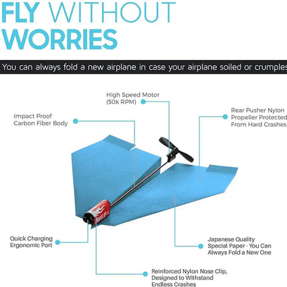 PowerUp 2.0 (Blue) Motorized Paper Airplane