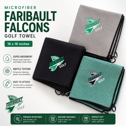 Microfiber Faribault Falcons Golf Towel | 16x16 Inch Waffle Weave