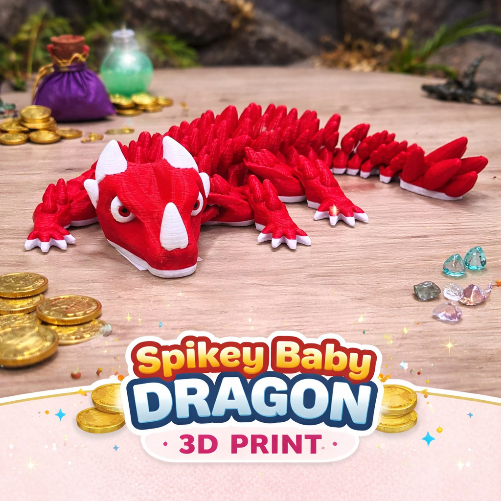 Spikey Baby Dragon - 3D Printed - Red/White