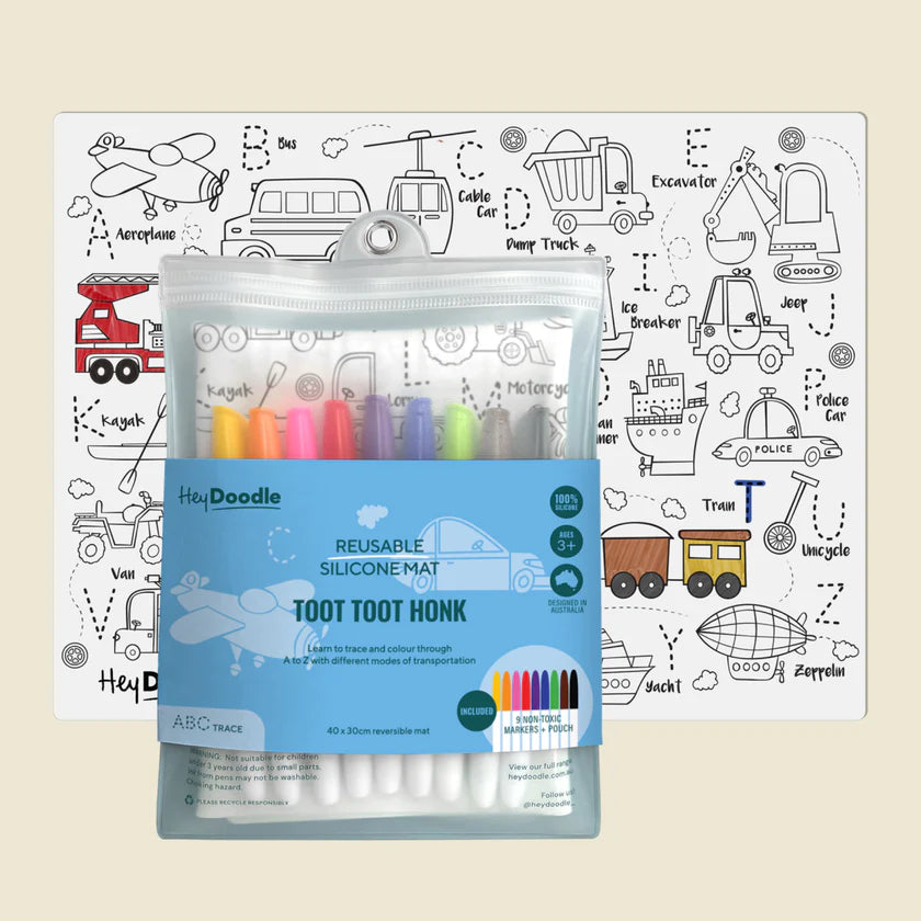 Reusable Silicone Activity Mat - Toot Toot Honk Classic Coloring & Doodle Mat