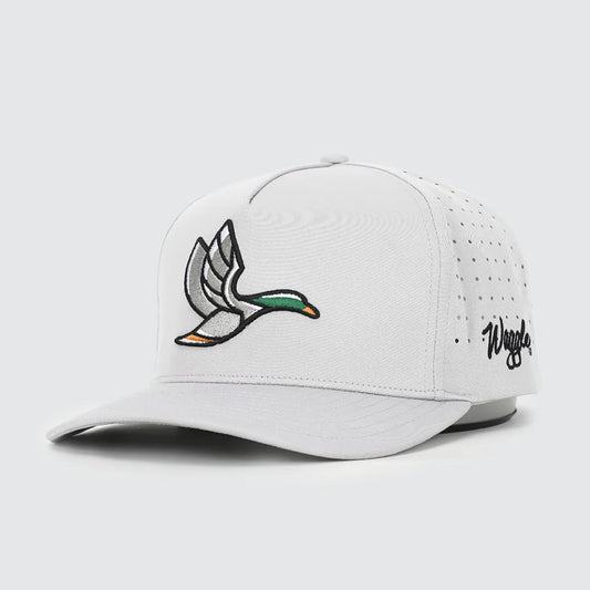 White cap with duck logo and 'Waggle' branding on a white background