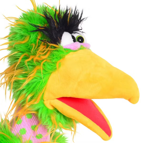 Living Puppets: Pickle The Bird Green-Yellow Plush Hand Puppet, Handmade Pal