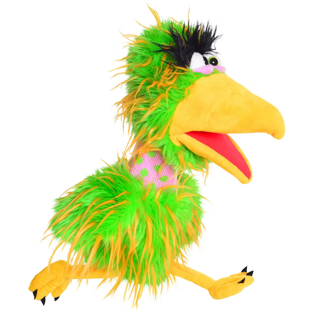 Living Puppets: Pickle The Bird Green-Yellow Plush Hand Puppet, Handmade Pal