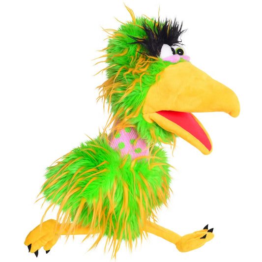 Living Puppets: Pickle The Bird Green-Yellow Plush Hand Puppet, Handmade Pal
