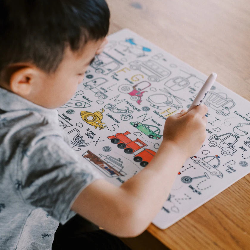Reusable Silicone Activity Mat - Toot Toot Honk Classic Coloring & Doodle Mat