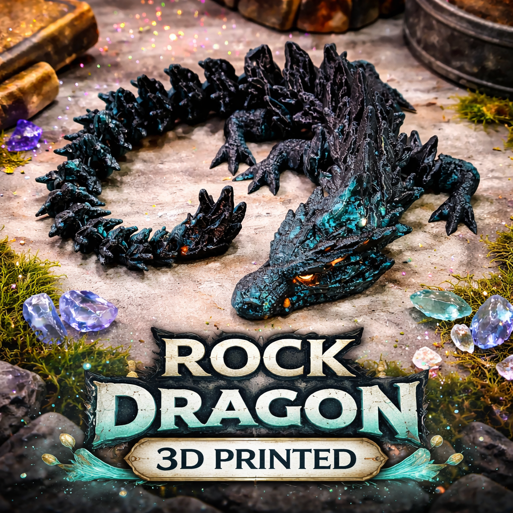 Rock Dragon - 3D Printed - Shiny Silk Green/Black