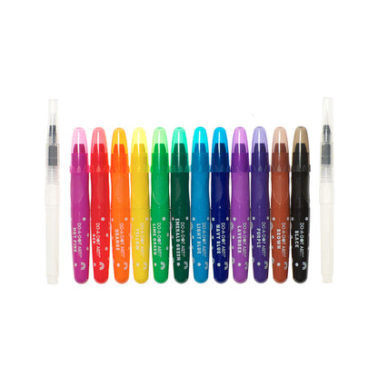 DO•A•DOT ART! Rainbow Bright Watercolor Crayons – 12 Colors with 2 Refillable Water Brushes