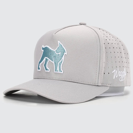 Gray cap with a lynx logo on a white background, Waggle brand