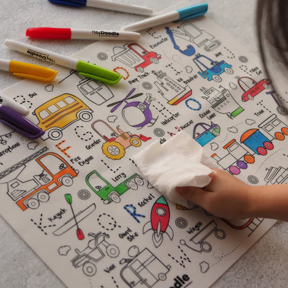 Reusable Silicone Activity Mat - Toot Toot Honk Classic Coloring & Doodle Mat