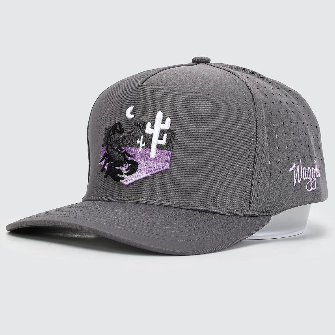 Gray cap with a graphic design on a light gray background