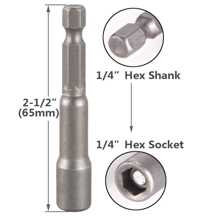 Nut Setter, Magnetic 1/4" Hex Socket, 1/4" Shaft