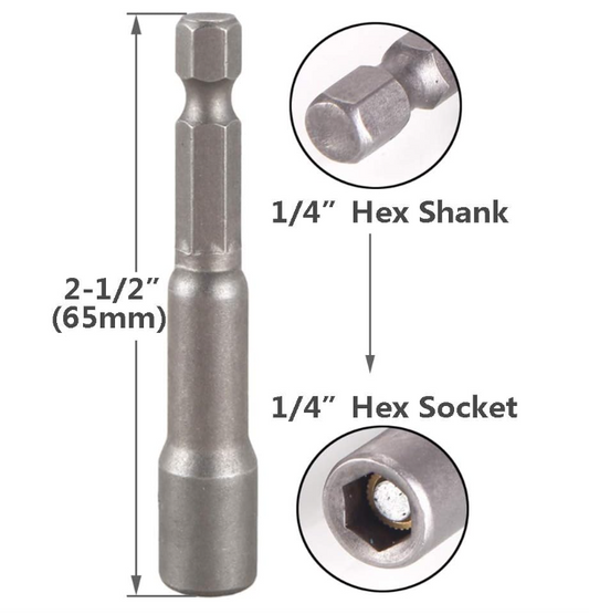 Nut Setter, Magnetic 1/4" Hex Socket, 1/4" Shaft
