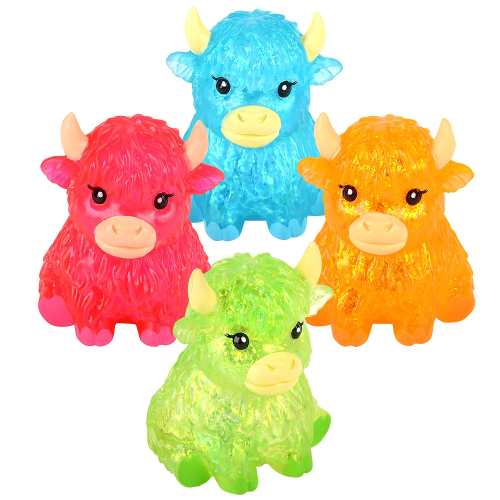 3" Glitter Squeezy Sugar Highland Cow - Random Colors