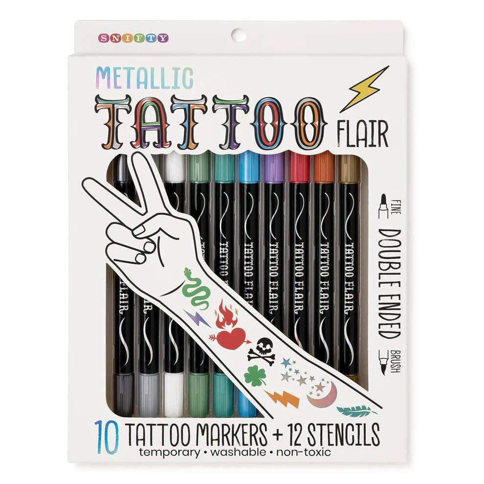 Metallic Tattoo Flair - Markers & Stencils