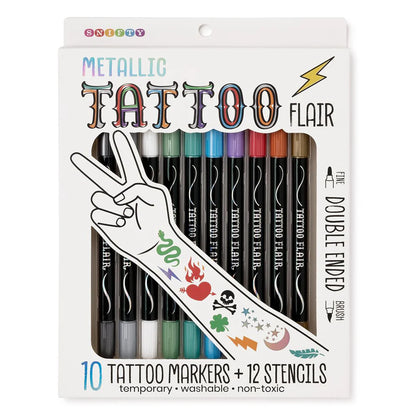 Metallic Tattoo Flair - Markers & Stencils
