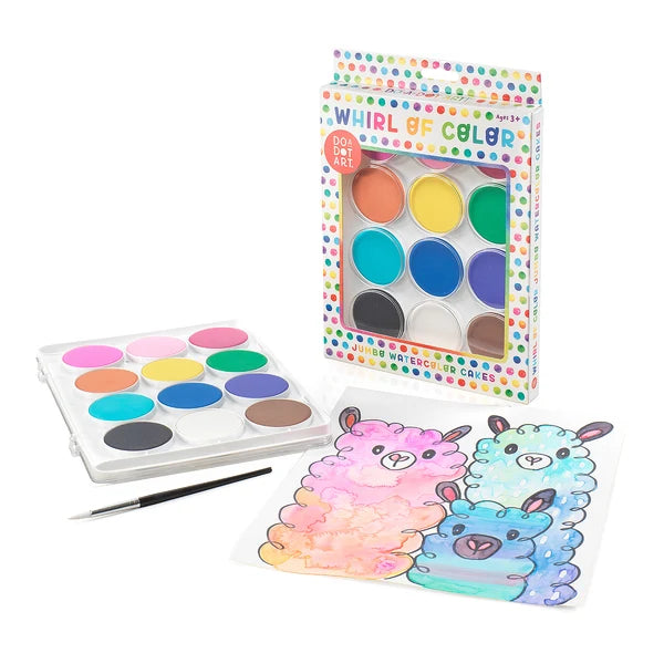 DO•A•DOT ART!  Whirl of Color Jumbo Watercolor Cakes Paint Set – 12 Colors