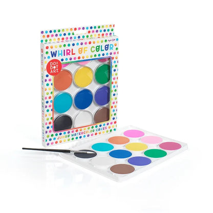 DO•A•DOT ART!  Whirl of Color Jumbo Watercolor Cakes Paint Set – 12 Colors