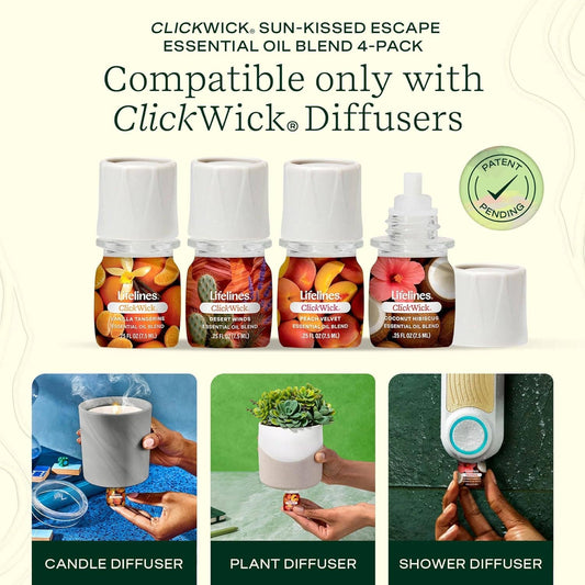 Lifelines ClickWick - Sun Kissed Essential Oils  - Refills 4 PK