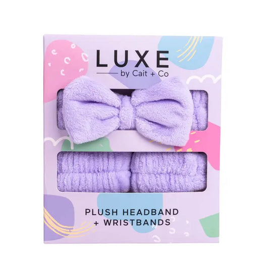 Luxe Plush Headband and Wristbands - Purple (Cait + Co)