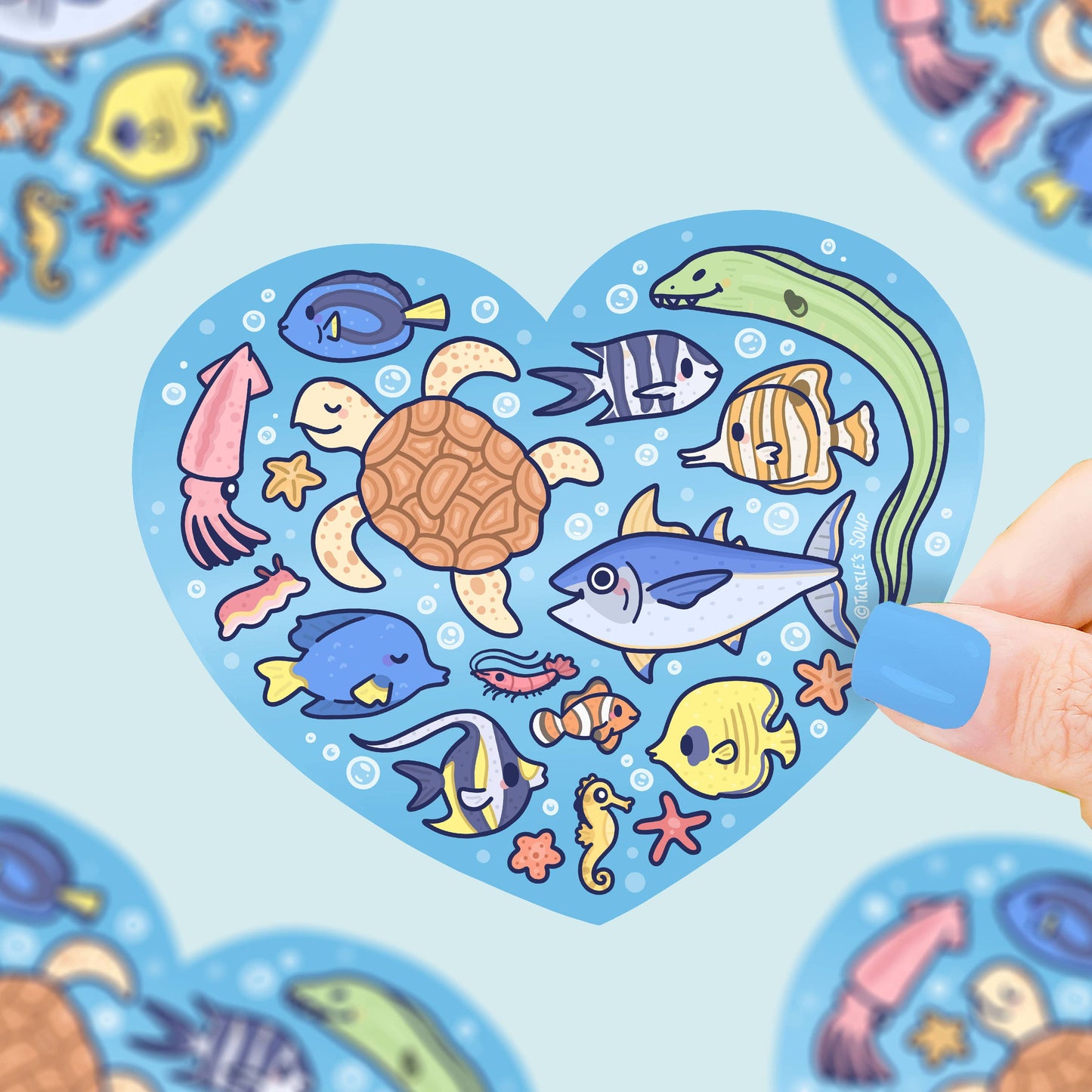 Ocean Animal Heart Turtle Fish Eel Octopus Vinyl Sticker