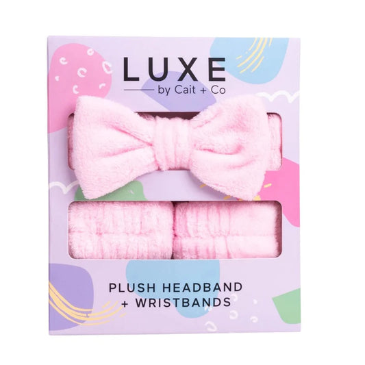 Luxe Plush Headband and Wristbands - Pink (Cait + Co)