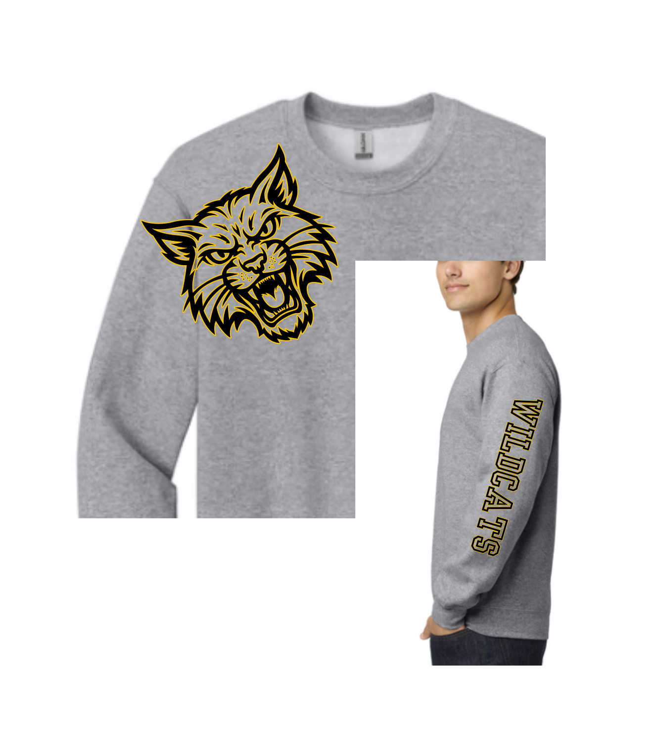 WILDCATS CREW-SWEATSHIRT -LARGE LOGO WITH SLEEVE